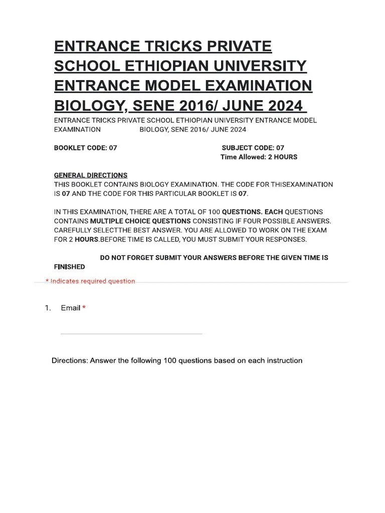 2016 Online Biology Model Examination - @entrance - Tricks | PDF
