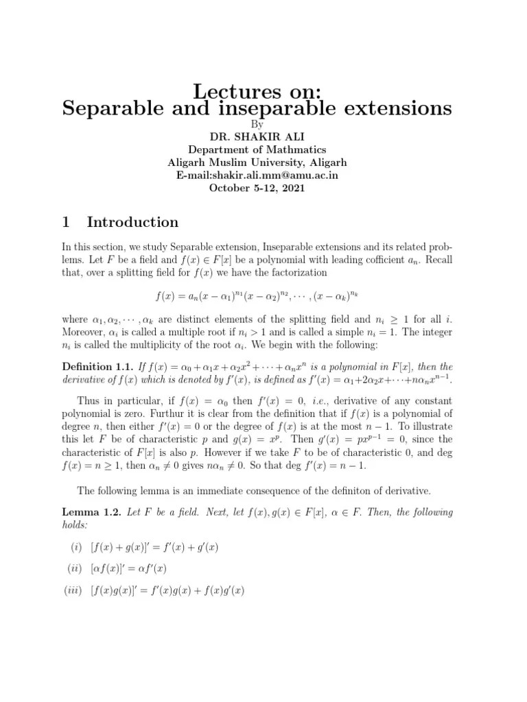 Seprable Extension Pdf Abstract Algebra Mathematics