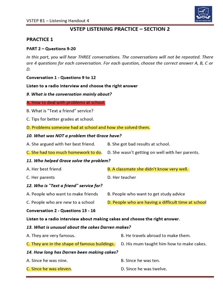 Vstep B1 Listening Practice Guide Pdf