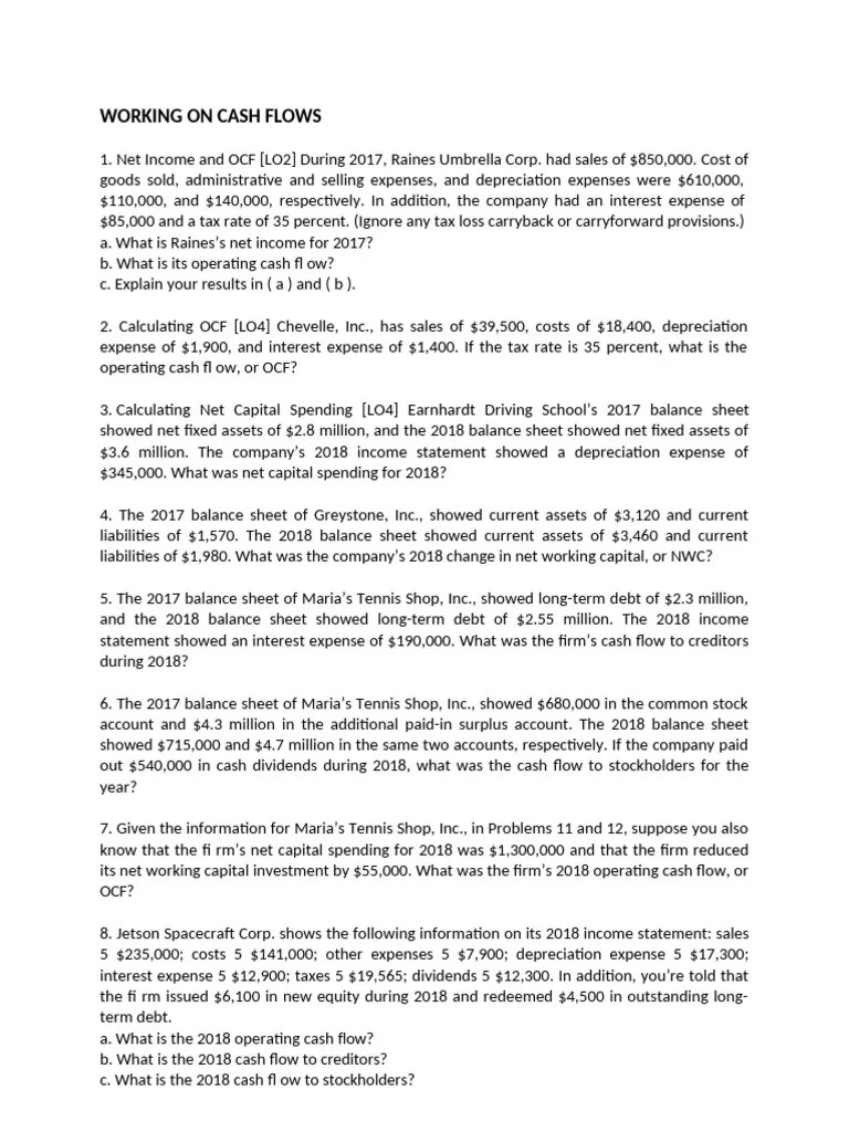 Exercise 3. Cash Flows Statements And Working In | PDF | Expense ...