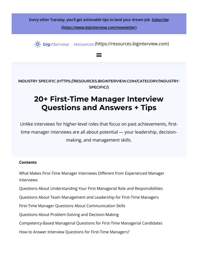 20+ First-Time Manager Interview Questions And Answers | PDF | Leadership | Conflict Resolution