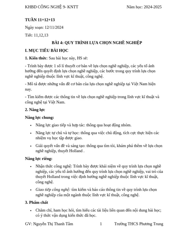 Bai 4 Quy Trinh Lua Chon Nghe Nghiep KNTTDHNN | PDF