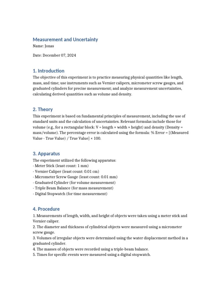 Measurement Uncertainty Report | PDF | Measurement | Volume