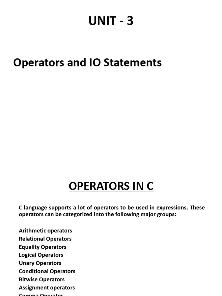 Unit-3 Operators And IO Statements | PDF | Integer (Computer Science ...