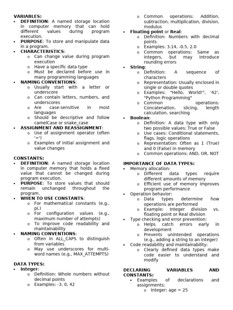 DATA TYPES NOTES | PDF | Data Type | Variable (Computer Science)