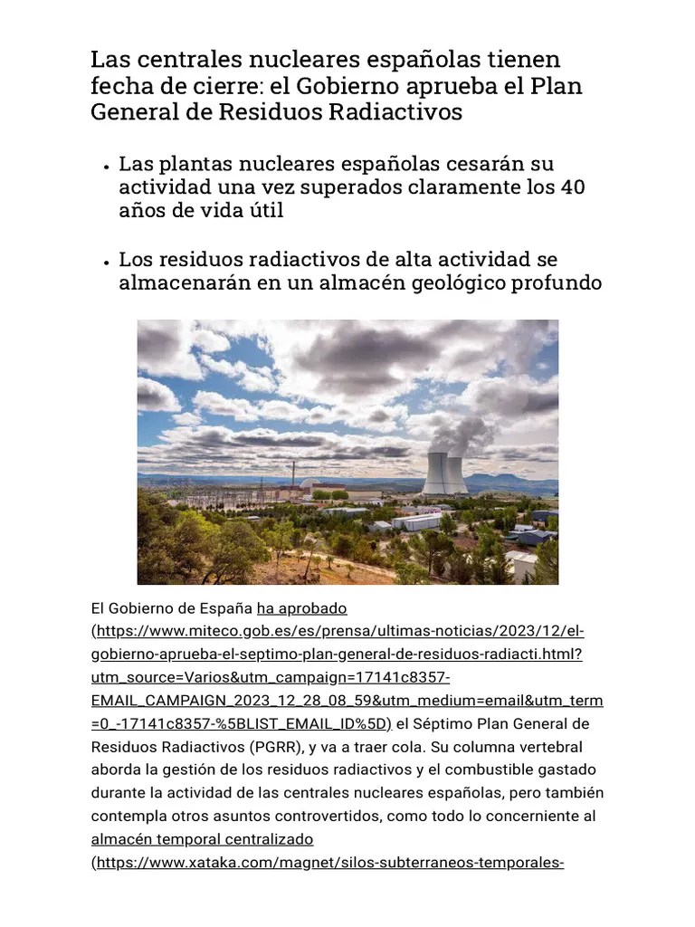 Las Centrales Nucleares Españolas Tienen Fecha De Cierre - El Gob | PDF ...