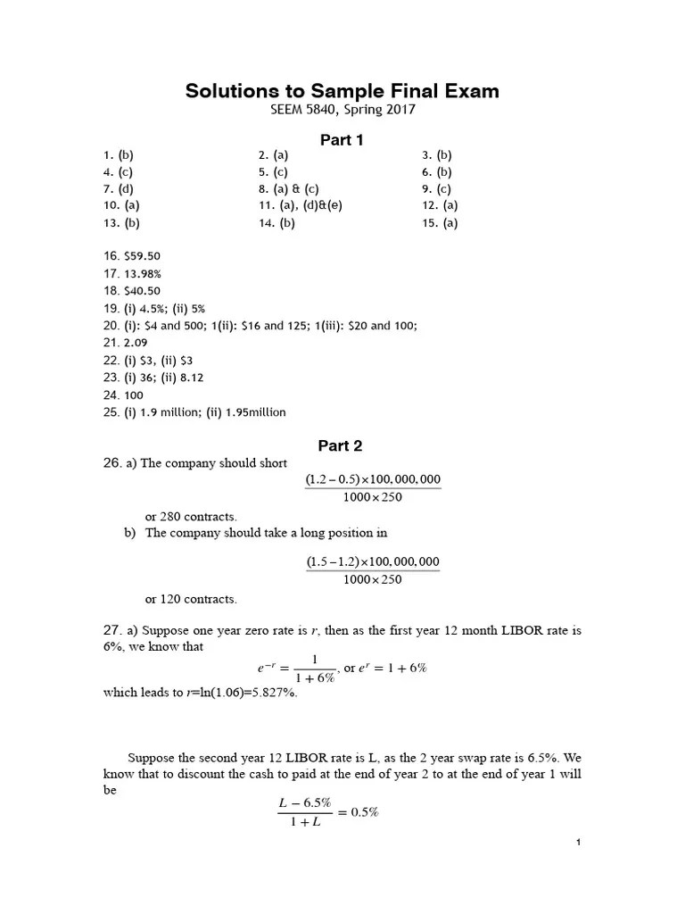 Zjs Sample Final Exam Solution.pdf | PDF | Arbitrage | Present Value