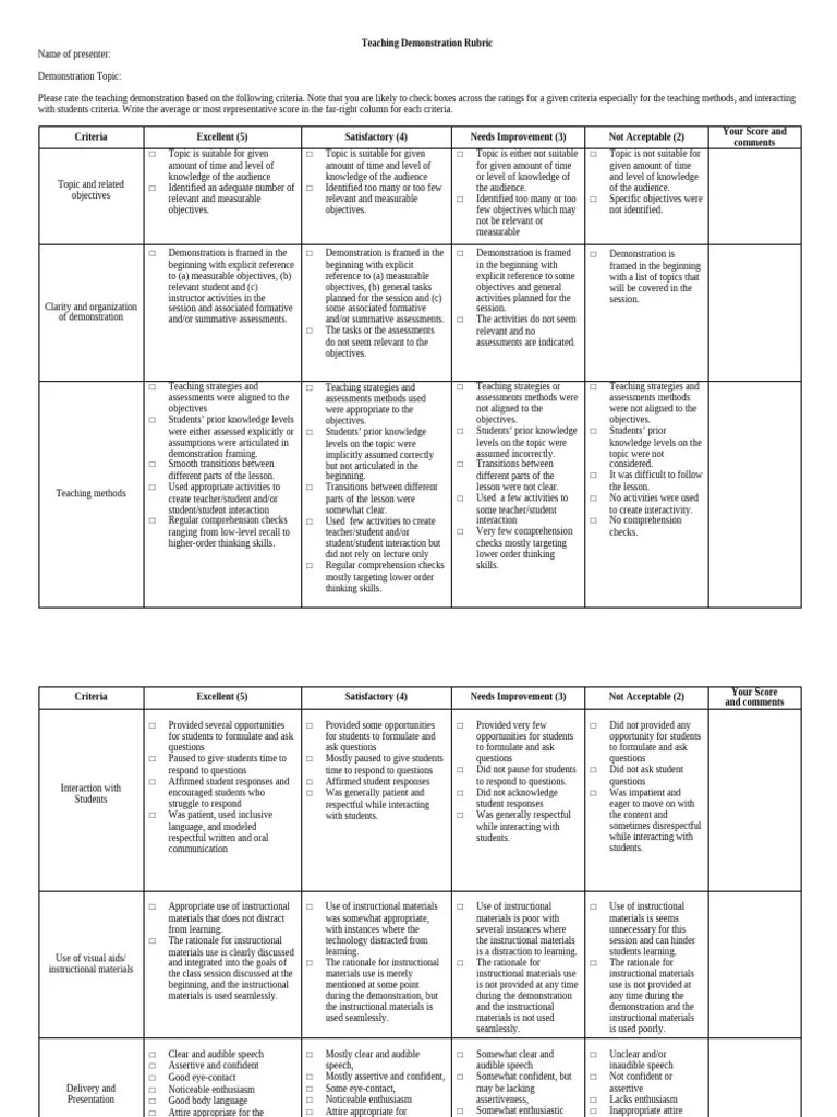 Teaching-Demonstration-Rubric | PDF | Reading Comprehension | Education ...