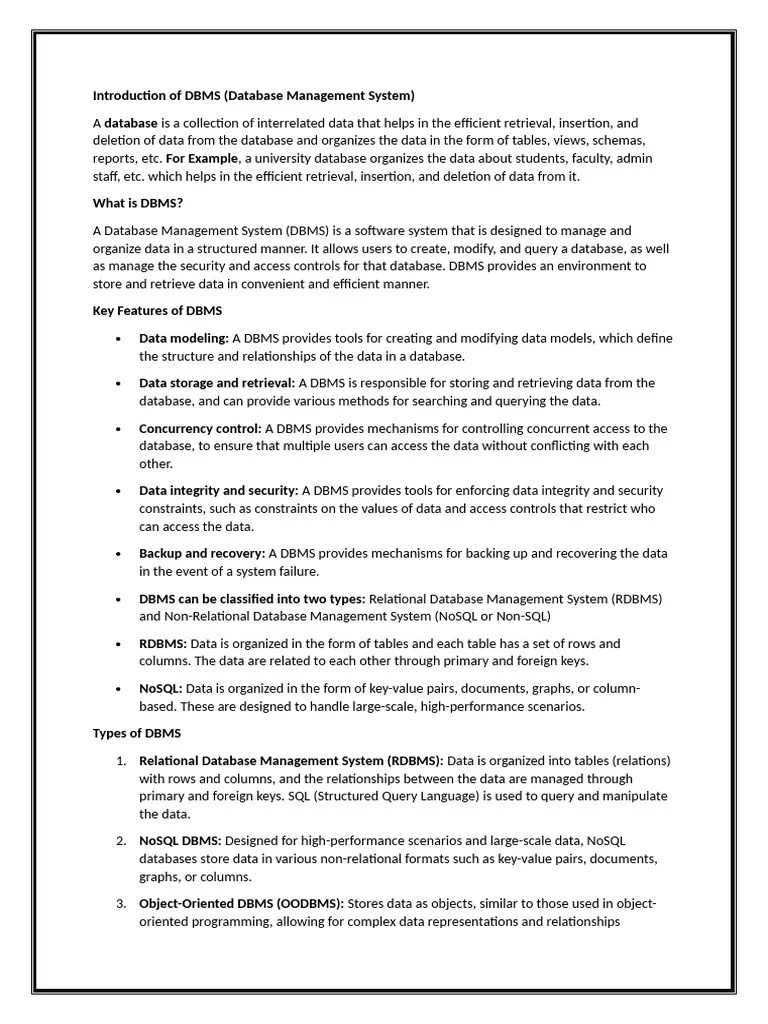 Introduction Of DBMS | PDF | Databases | Relational Database