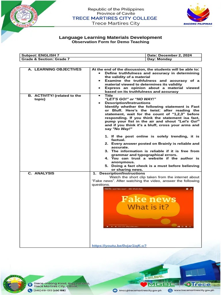 LESSON PLAN DEMO | PDF | Accuracy And Precision | Cognition
