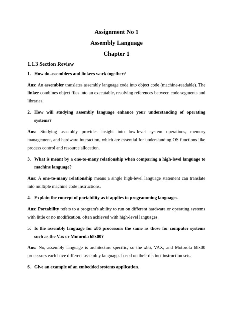 Assembly Language Assignment 1 | PDF | Integer (Computer Science ...