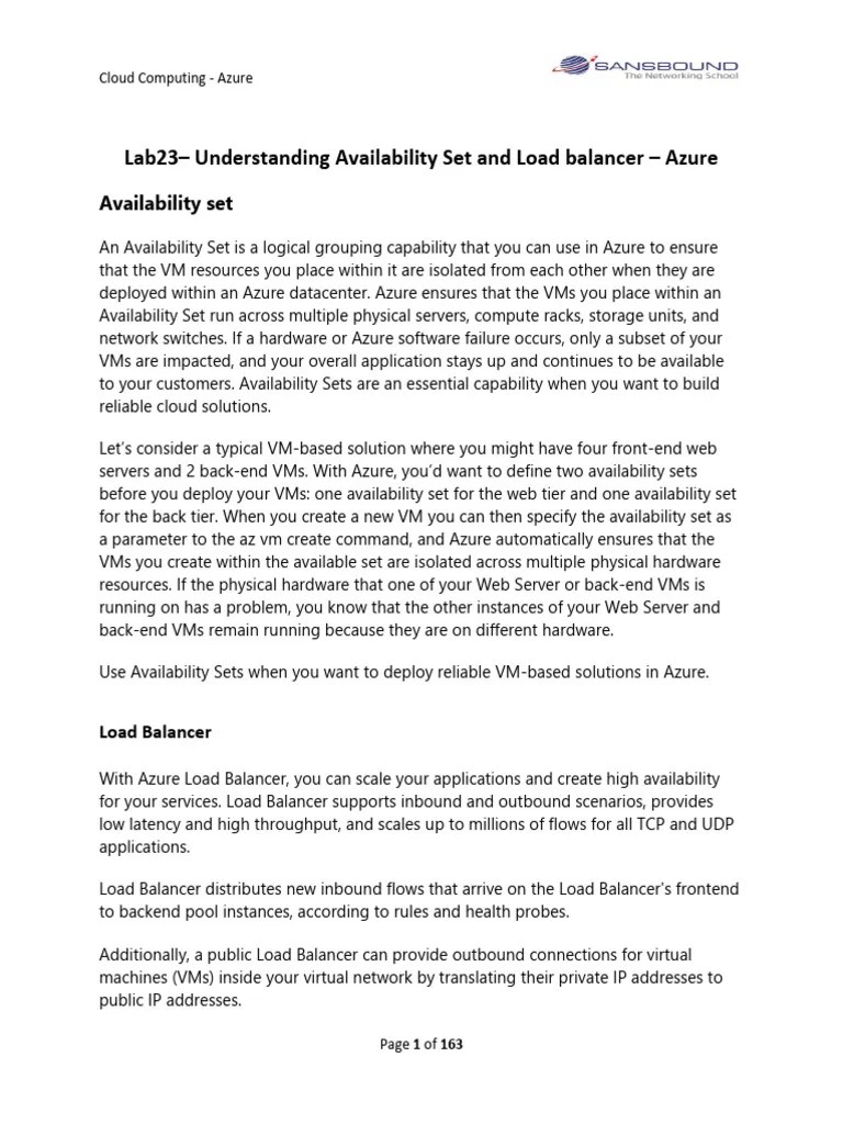 Lab23 - Understanding Availability Set And Load Balancer - Azure | PDF | Load Balancing ...