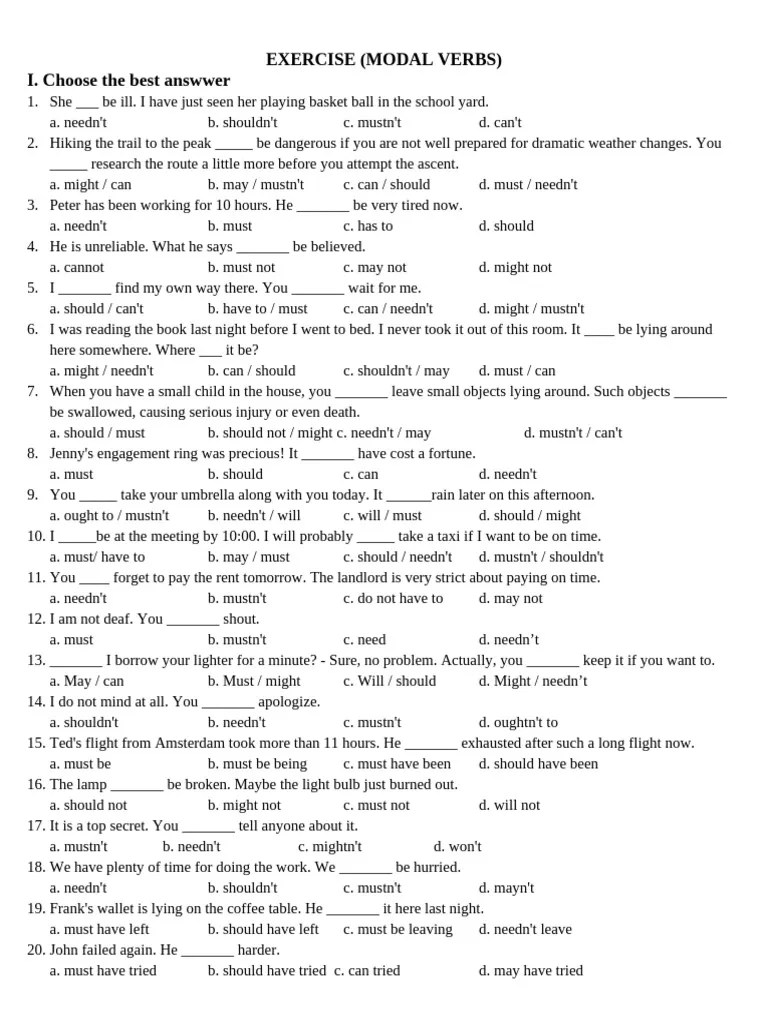 MODAL VERB EXERCISES | PDF