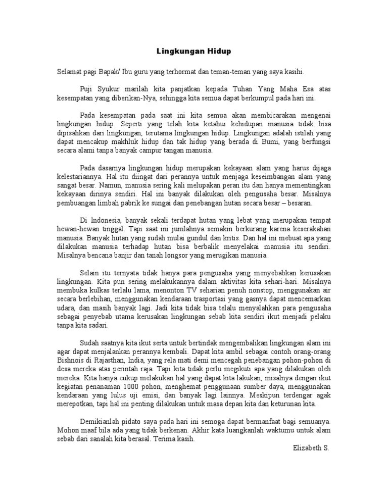 Contoh Pidato Bahasa Indonesia Tentang Lingkungan Alam 