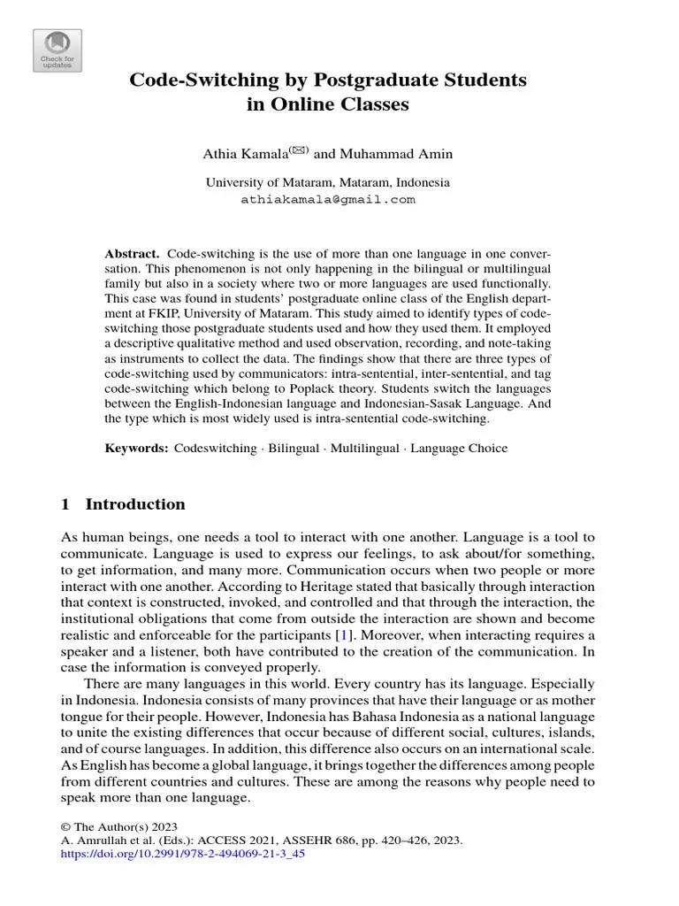 Code Switching By Postgraduate Students In Online Classes | PDF ...