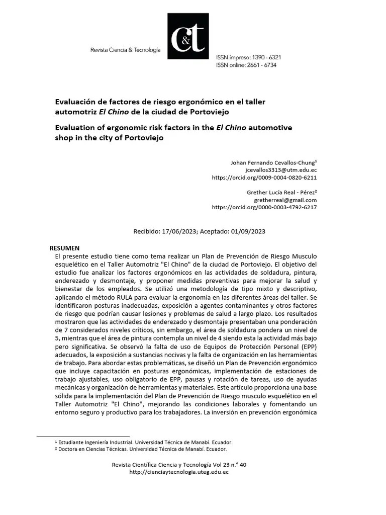 Evaluacion De Factores De Riesgo Ergonomico En El | PDF | Factores ...