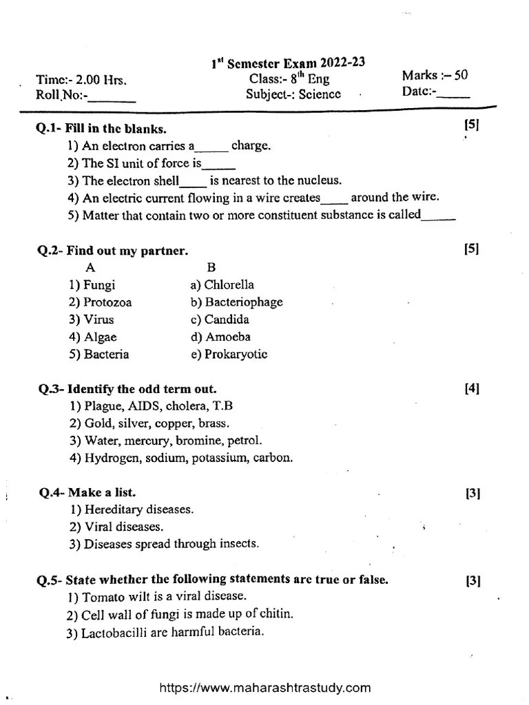 MH Board Class 8 1 Sem Science 231123 2023 | PDF