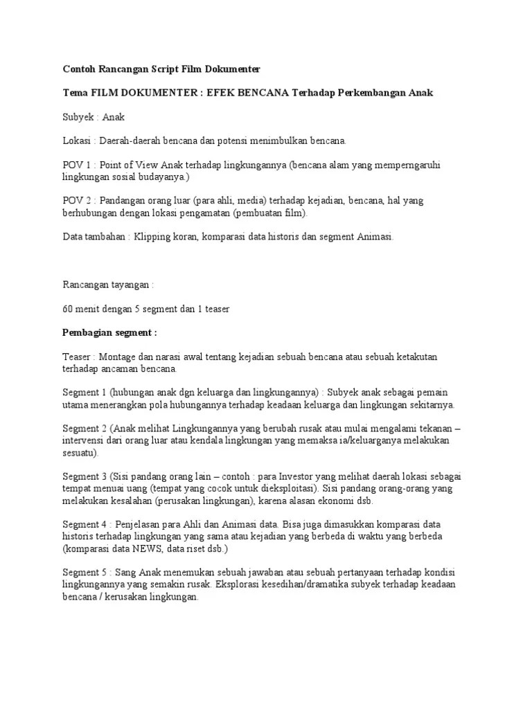 Jika ada contoh berpikir kreatif, maka ada juga contoh berpikir inovatif. Contoh Rancangan Script Film Dokumenter Pdf