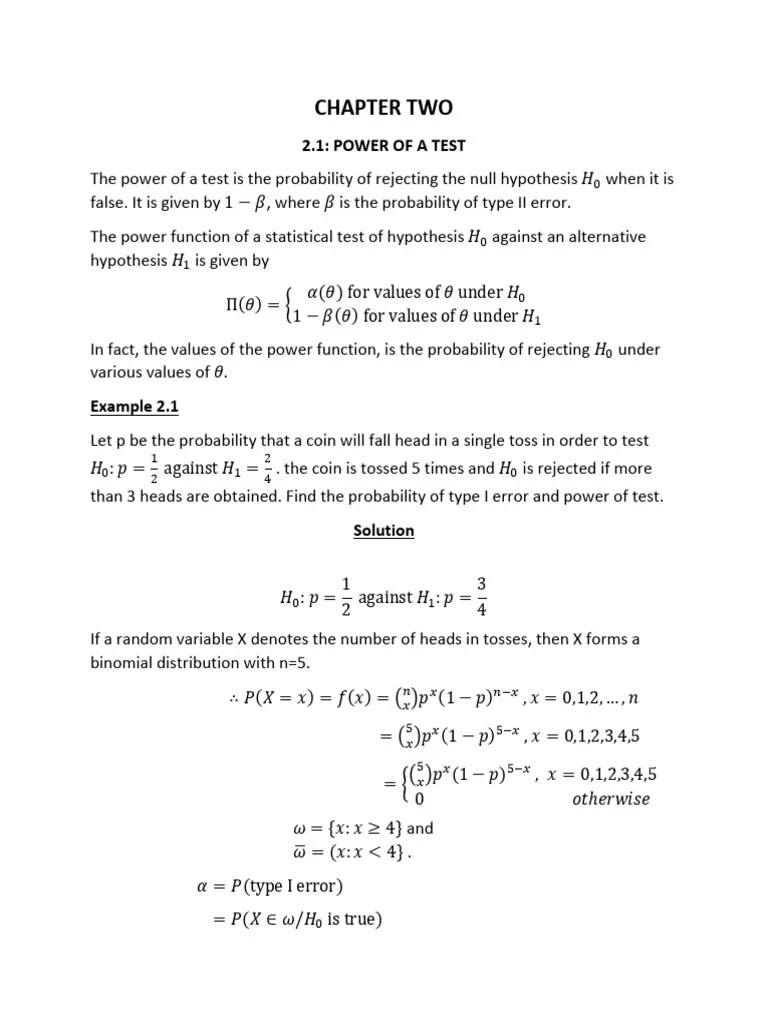 SST 306 LECTURE NOTES TWO (power Of A Test) | PDF | Statistical ...