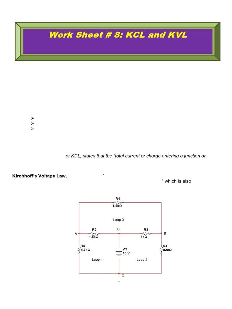 Work Sheet 8 KVL And KCL | PDF | Voltage | Electrical Network