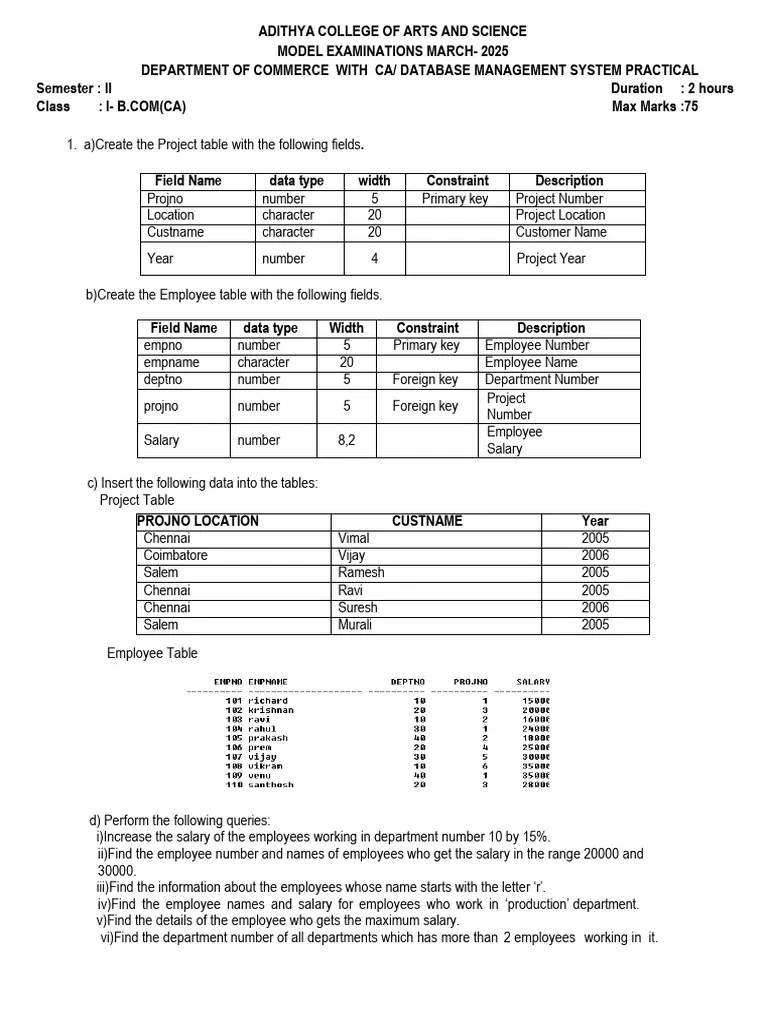 I Bcom CA Dbms Model Final | PDF | Table (Database) | Databases