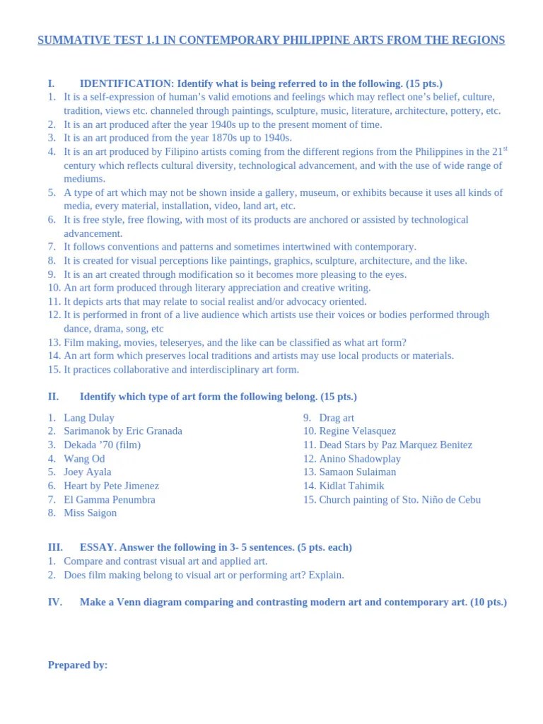 Summative Test 1 1 Pdf Paintings The Arts