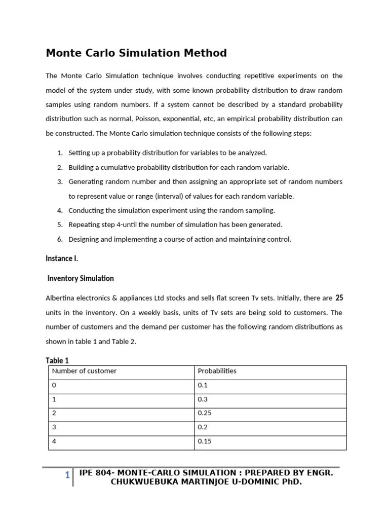 Monte Carlo Simulation Method | PDF | Probability Distribution ...