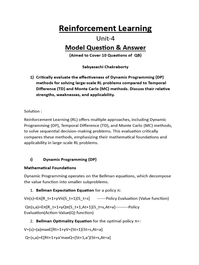 Rl Qa Unit Iv Pdf Dynamic Programming Theoretical Computer Science