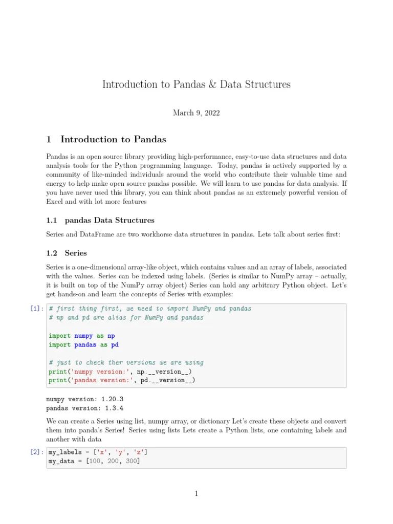 Introduction to Pandas &amp; Data Structures | PDF | Computer Science ...