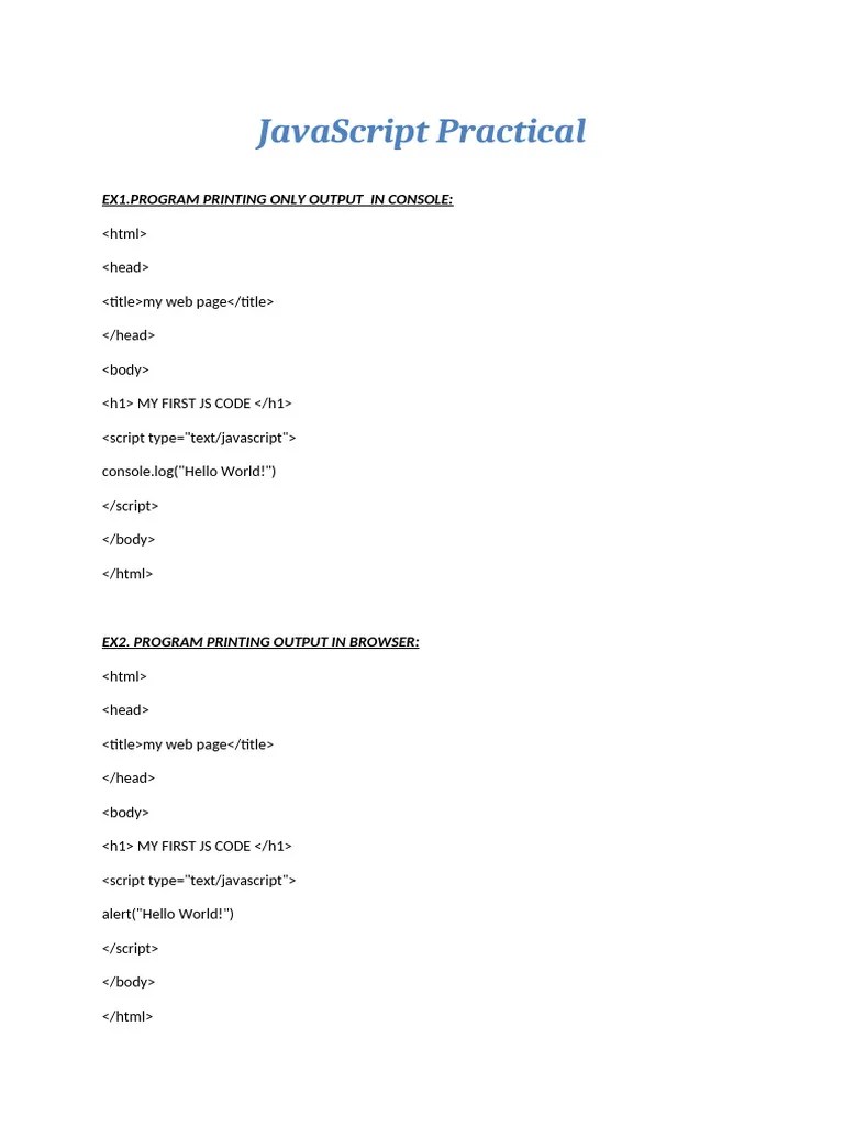 JAVA SCRIPT PRACTICAL | PDF | Java Script | World Wide Web