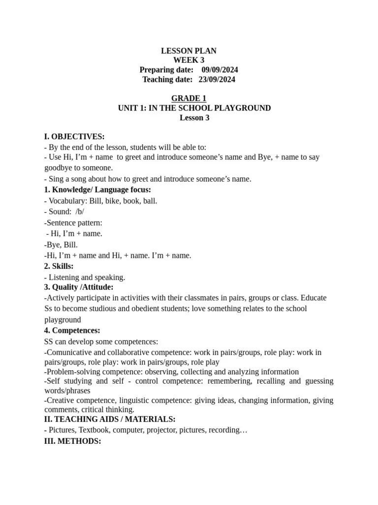 Lesson Plan Week 3 Pdf Vocabulary Lesson Plan