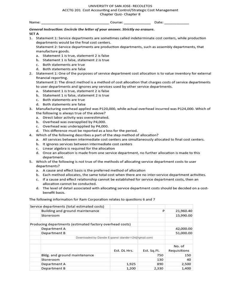 CH 8 Quiz | PDF | Cost Of Goods Sold | Financial Economics