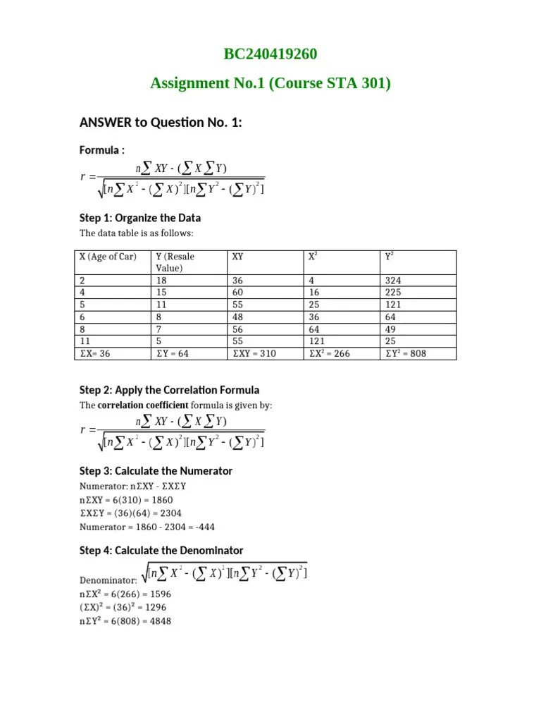 STA 301 Assignment No 1 Solution | PDF