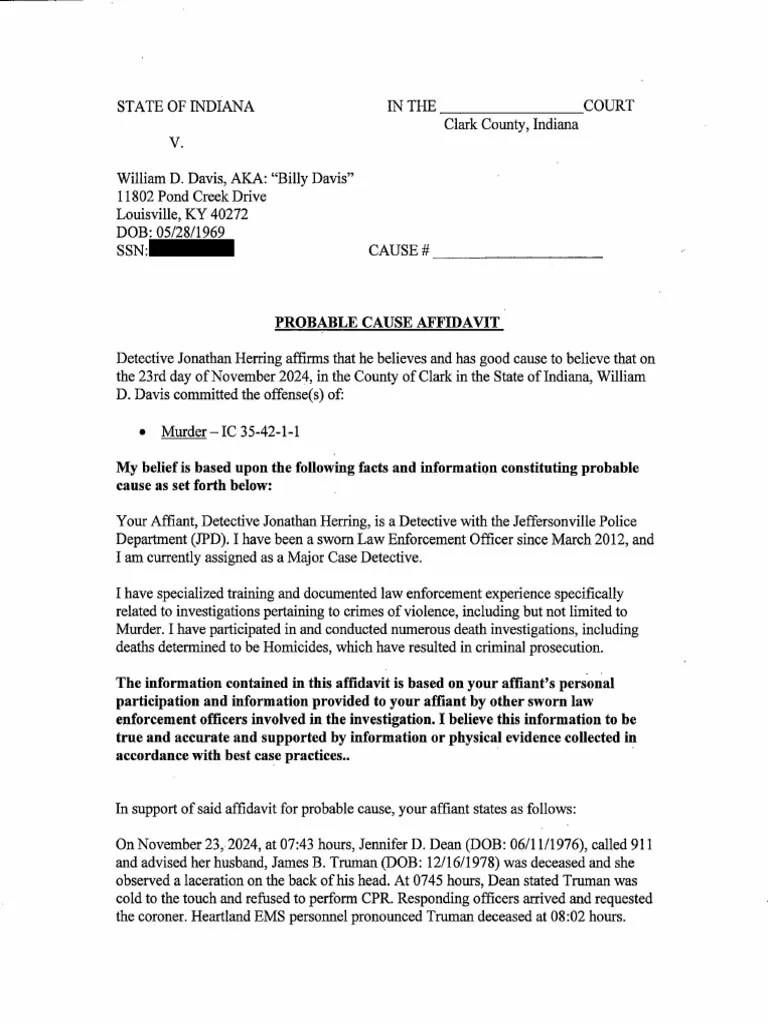 Davis Probable Cause Affidavit | PDF | Affidavit | Detective