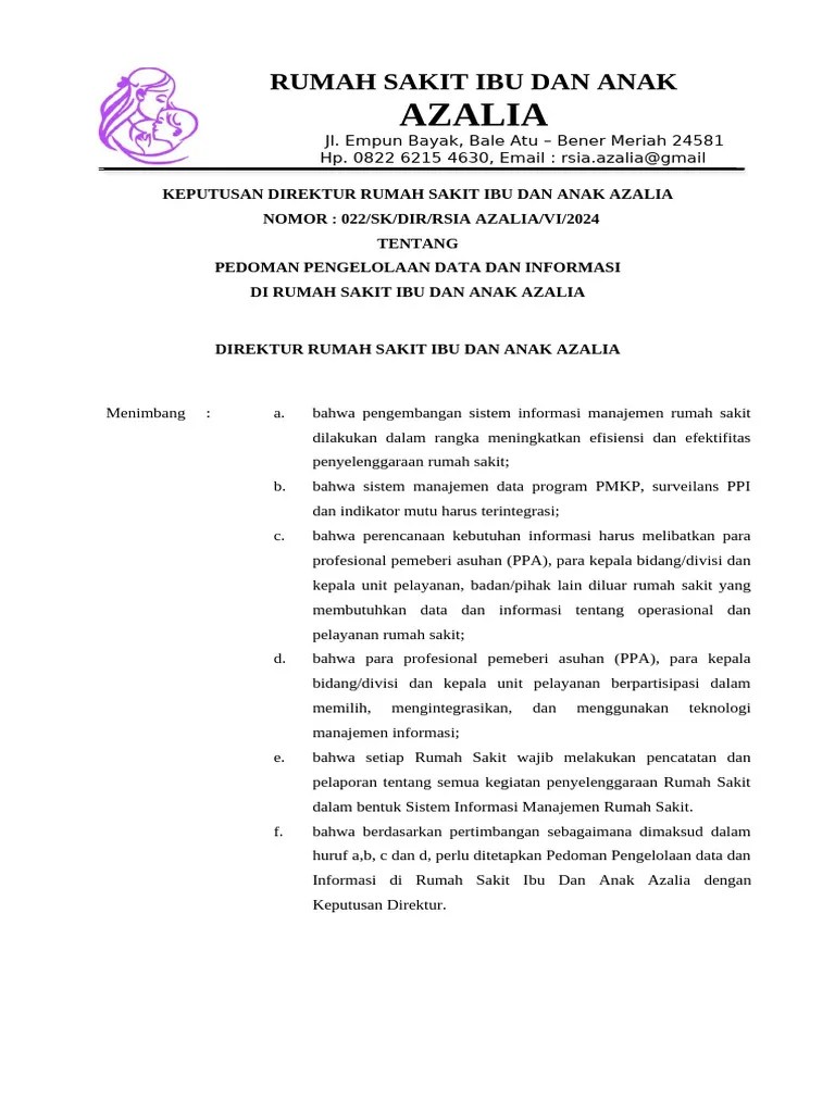 SK PEDOMAN PENGELOLAAN DATA DAN INFORMASI MRMIK | PDF