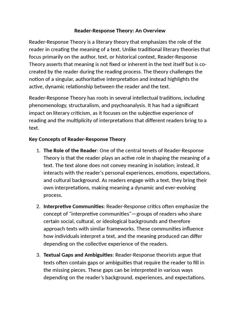 READER RESPONSE THEORY | PDF | Liberal Arts Education | Human Communication