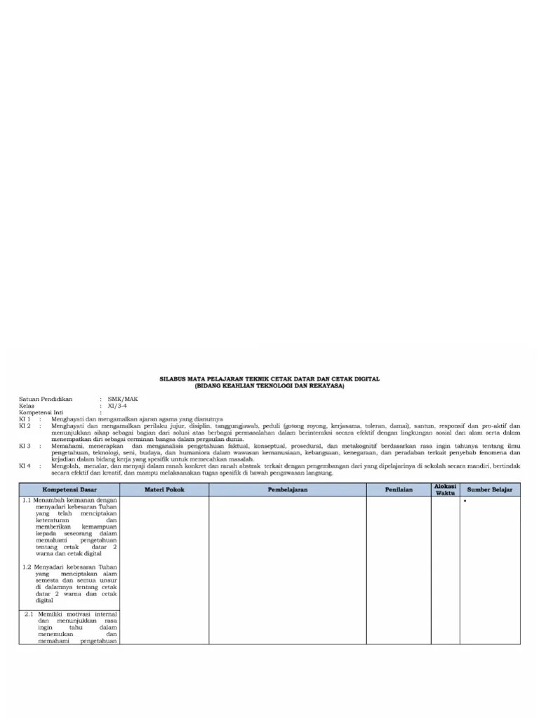 Silabus Cetak Datar XI | PDF