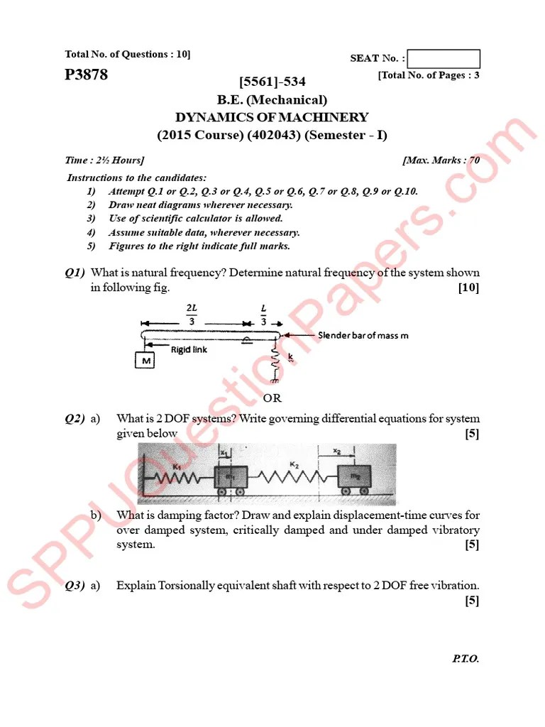Be Mechanical Engineering Semester 7 2019 May Dynamics Of Machinery ...