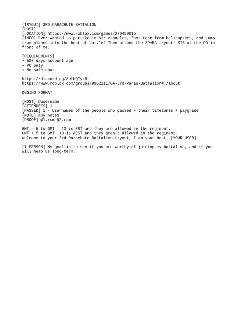 3rd Parachute Battalion Tryout Details Pdf