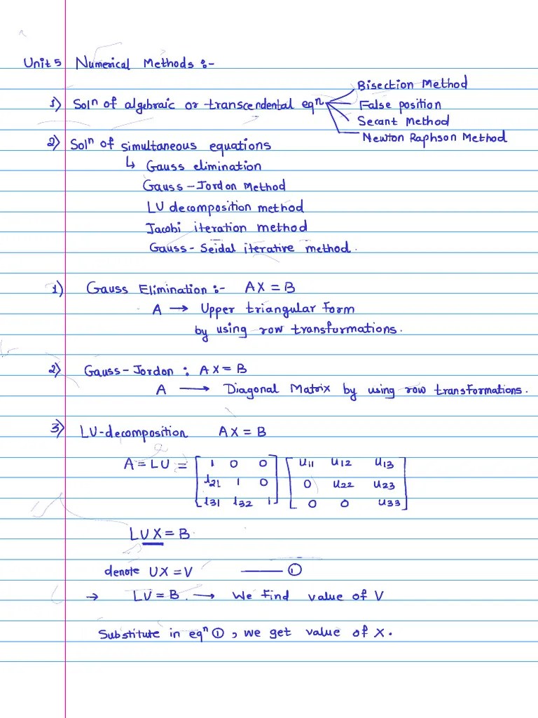 M3 Unit 5 Numerical Method Notes Online Lecture 8th April 2024 Pdf