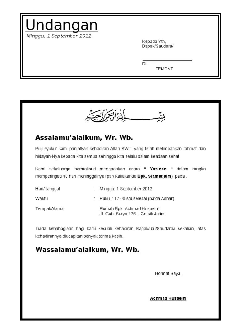 Acara ini memerlukan orang datang untuk membantu do&#x27;a. Undangan Tahlil 40 Hari Pdf