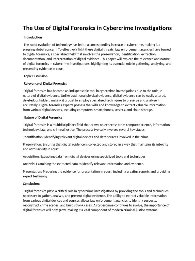 The Use Of Digital Forensics In Cybercrime Investigations | PDF