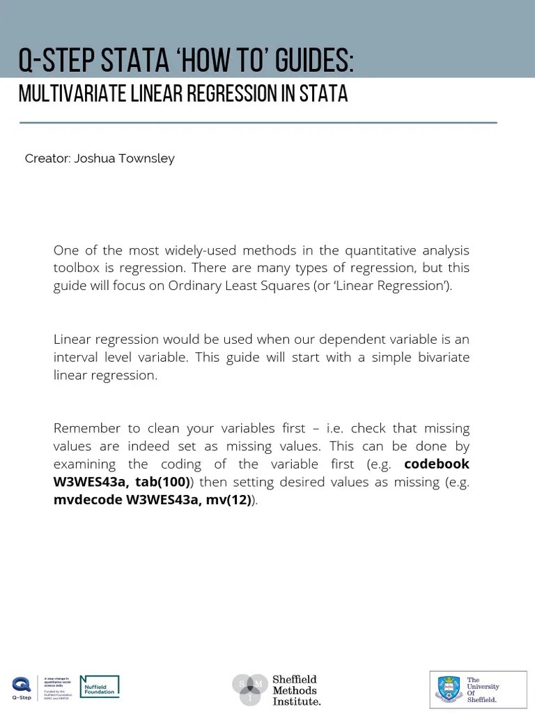 Website Worksheets - Stata - Multivariate Linear Regression | PDF | Regression Analysis | Linear ...
