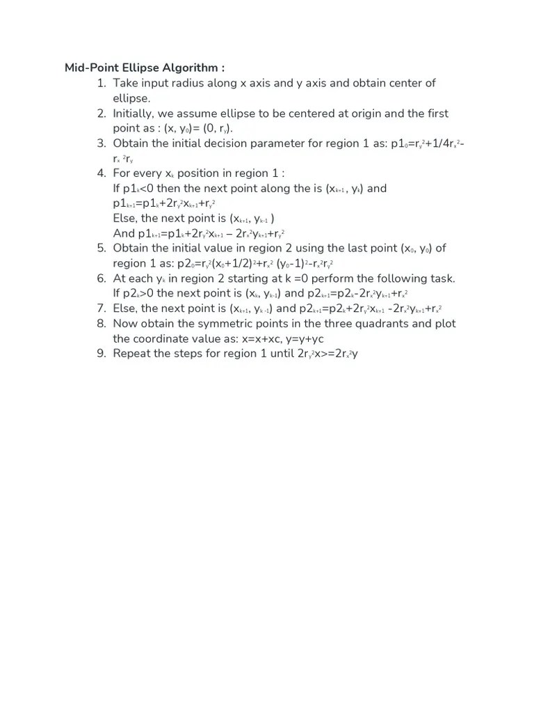 Mid-Point Ellipse Algorithm | PDF