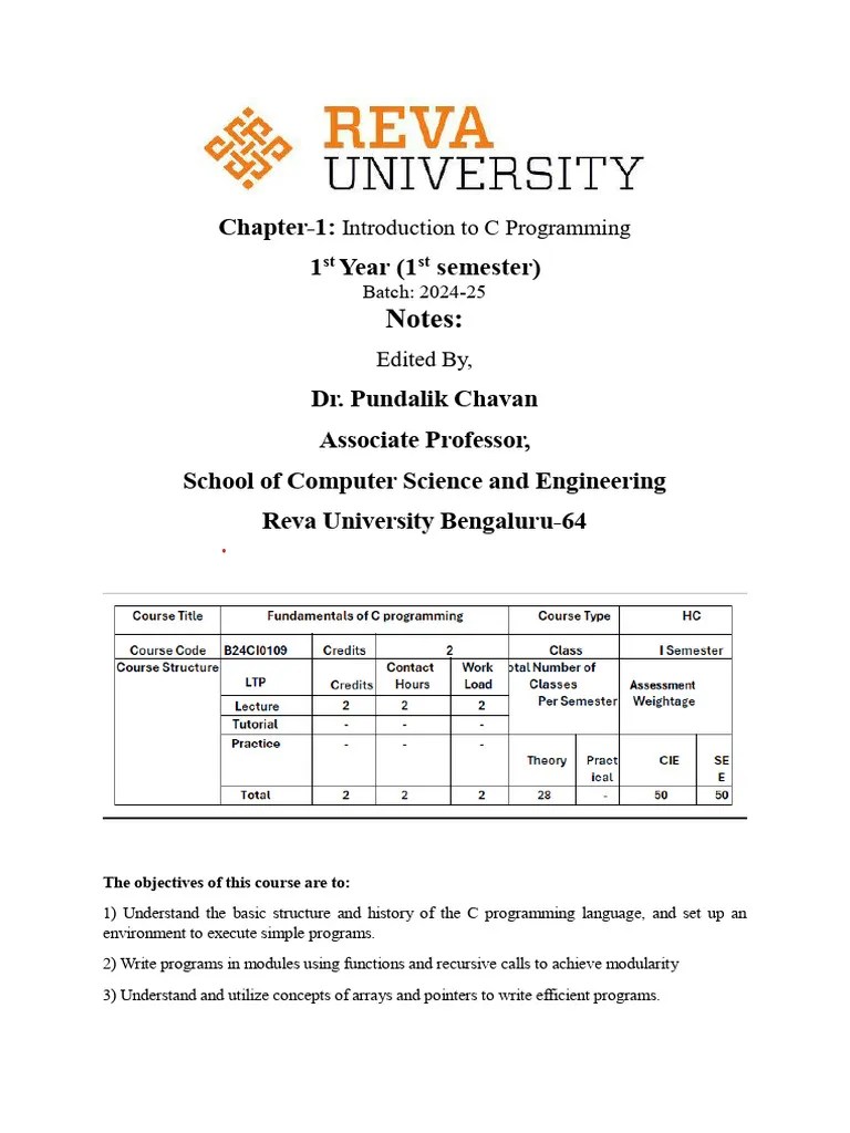 C Programming Chapter-1 Notes | PDF | C (Programming Language) | Data Type