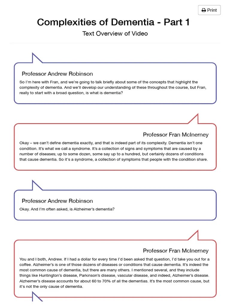 Complexities+of+Dementia+-+Part+1+Text+Overview+of+Video | PDF ...