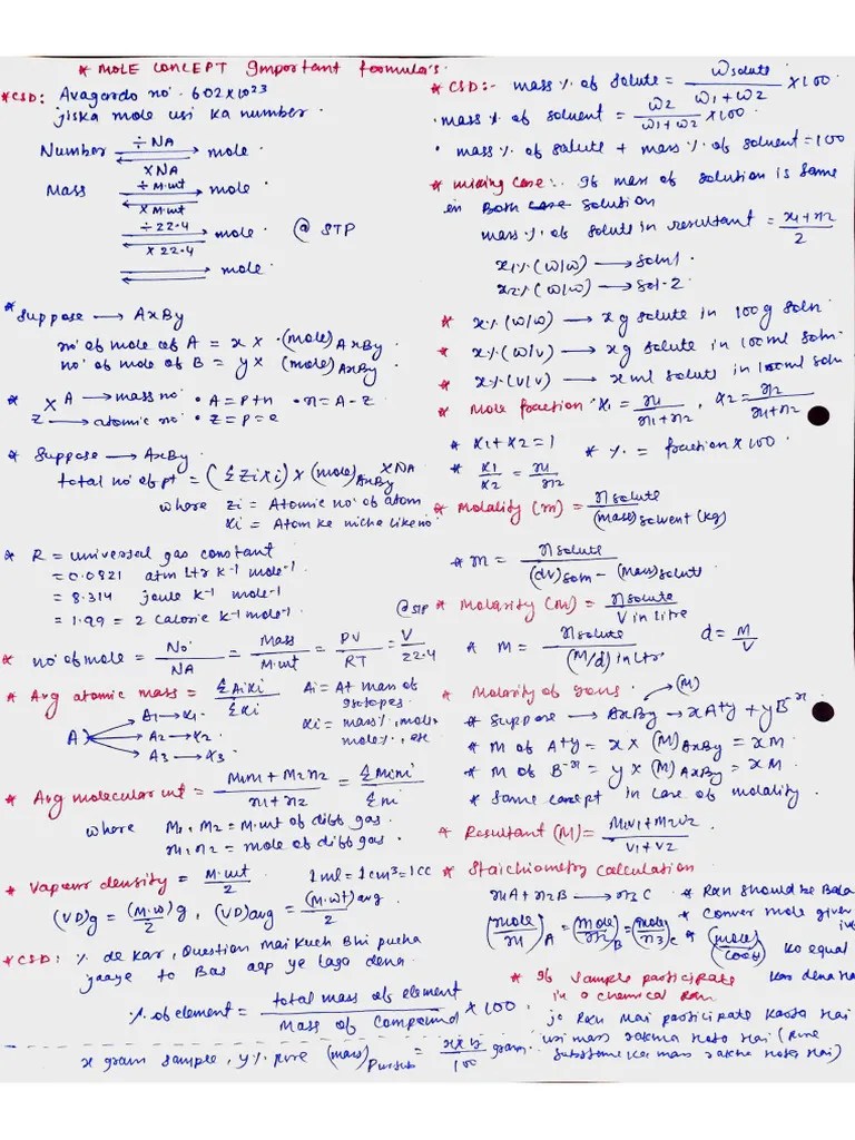 Mole Concepts Short Notes By Rupesh | PDF