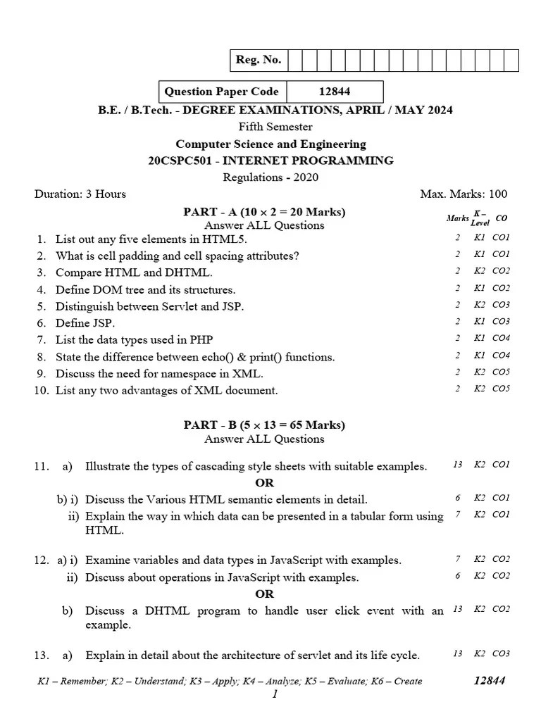 20cspc501 Internet Programming | PDF | Dynamic Html | Xml
