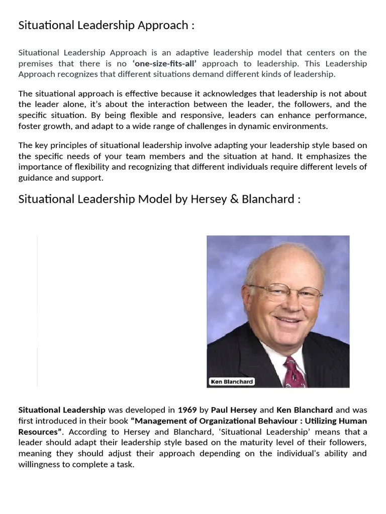 Situational Leadership Approach | PDF | Leadership | Psychology