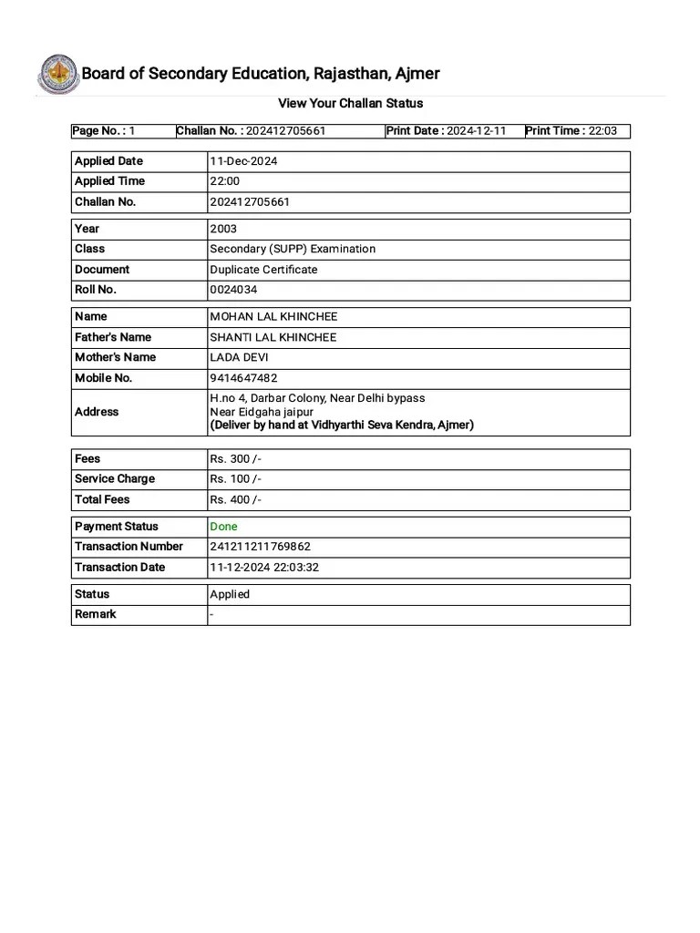 Board Of Secondary Education, Rajasthan, Ajmer | PDF